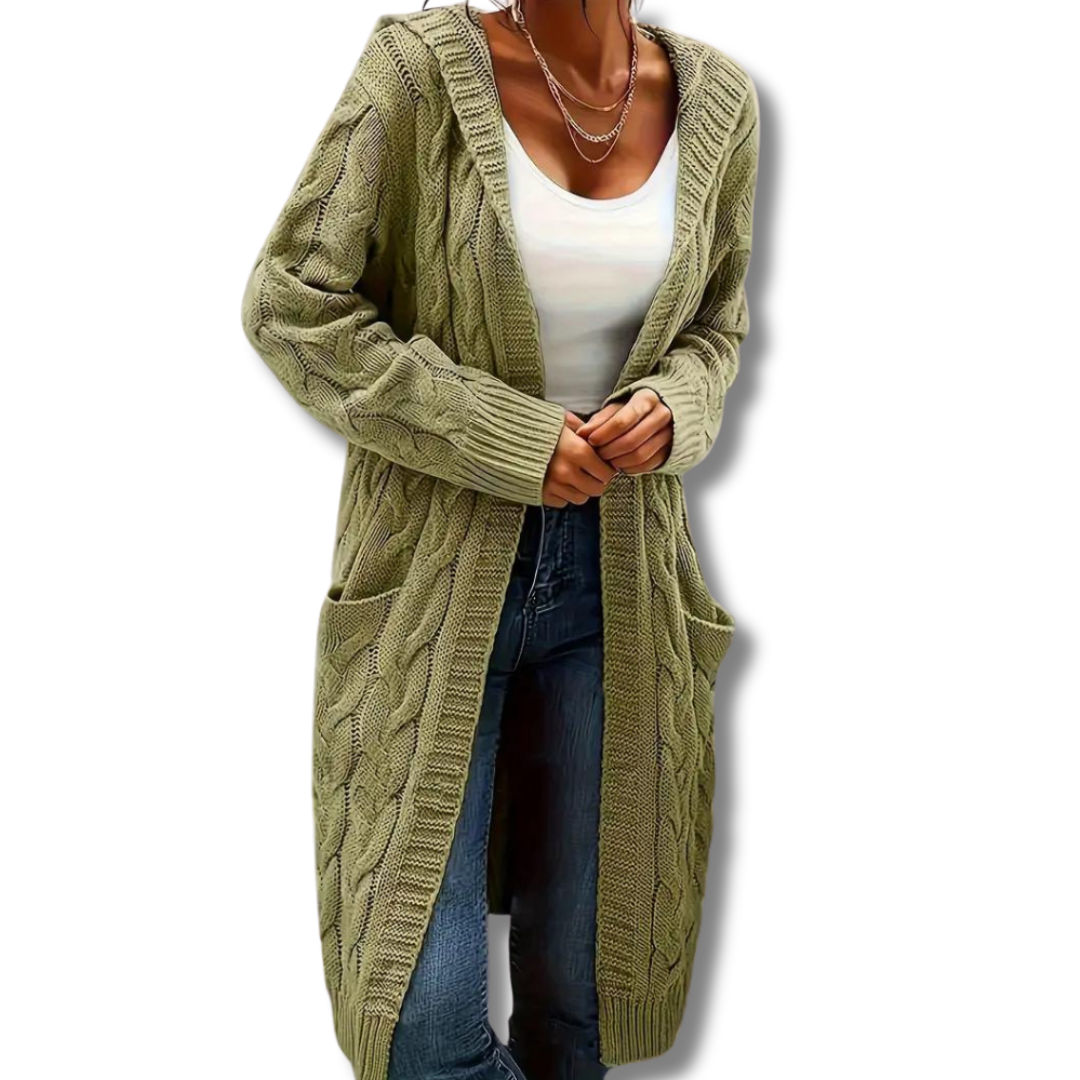 Julia - Cable Knitted Hooded Cardigan