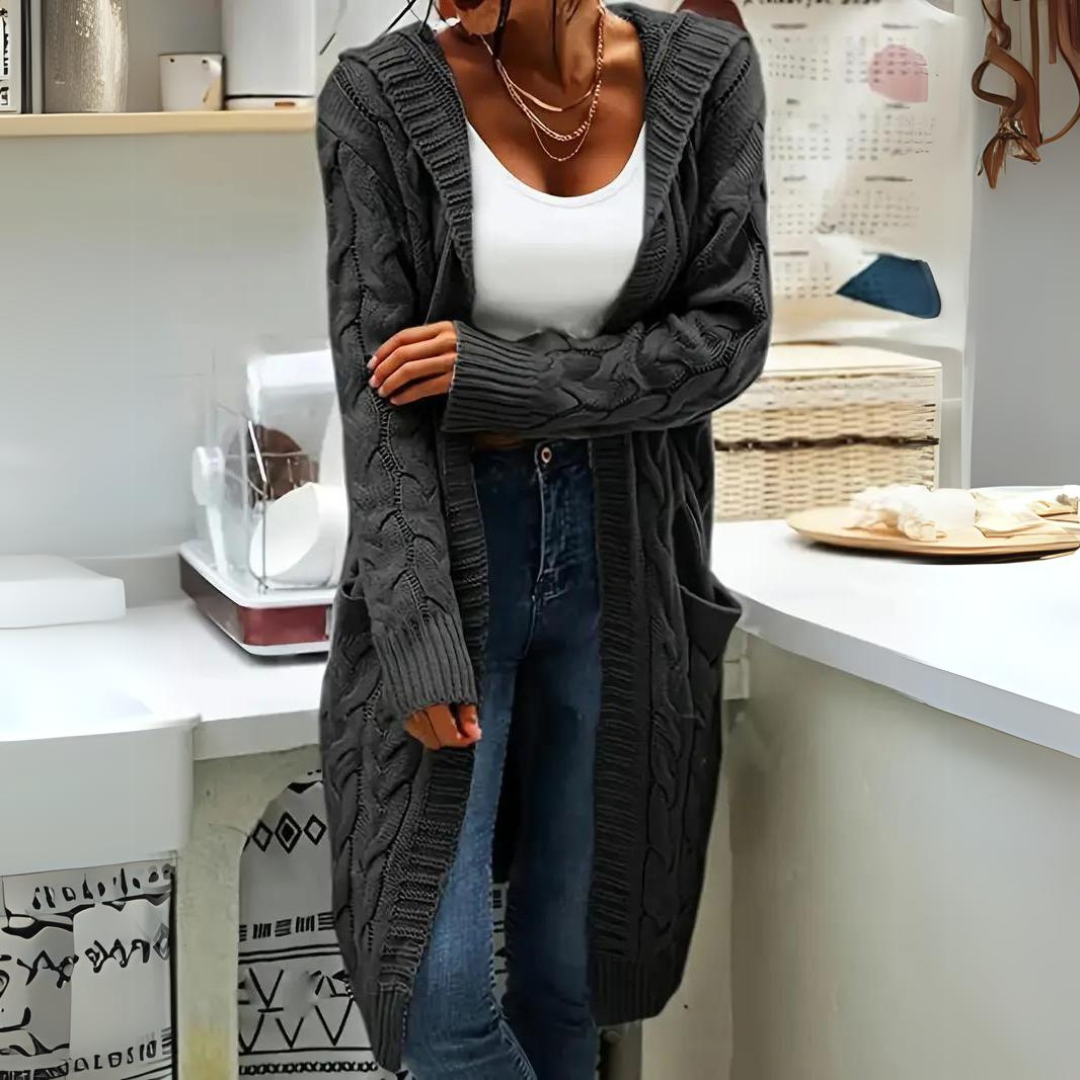 Julia - Cable Knitted Hooded Cardigan