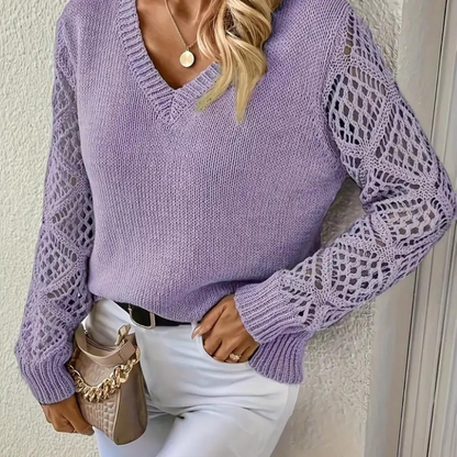 Raylene - V-Neck Knitted Sleeves Jumper