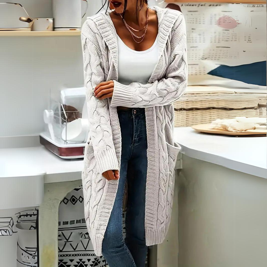 Julia - Cable Knitted Hooded Cardigan