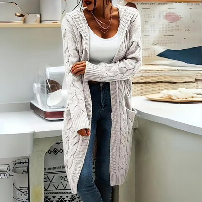 Julia - Cable Knitted Hooded Cardigan