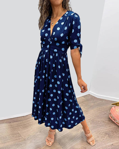 💃Jurk met polka dots en diepe V-hals