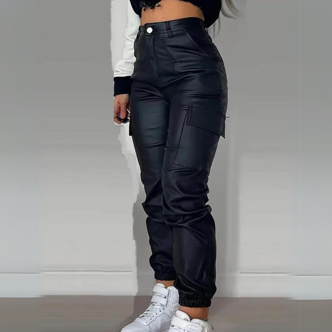 Larisa - Cuffed Leather Cargo Pants