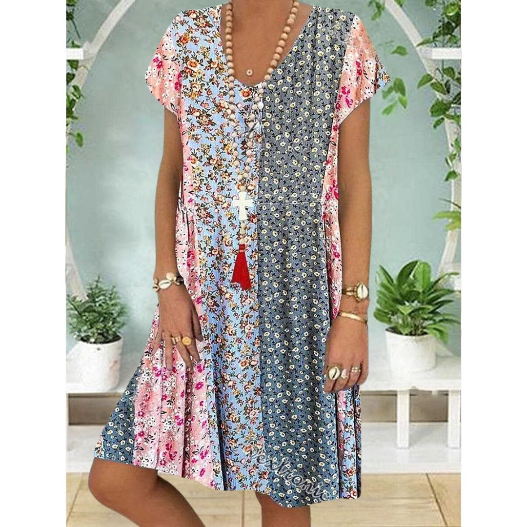 Alina™ Color Block Floral Print Plus Size Dress