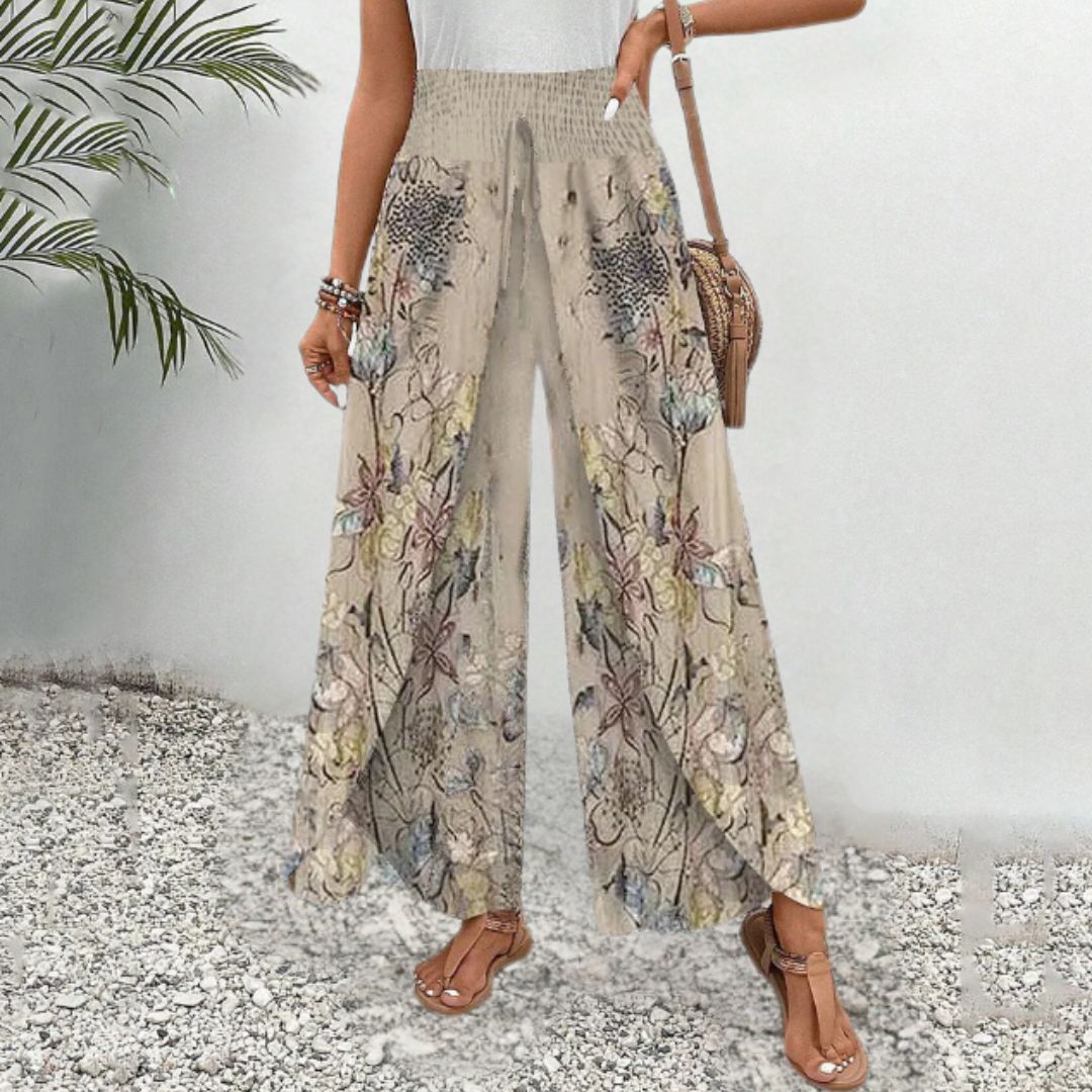 Seraphina™ Apricot Print Elastic Waistband Pants