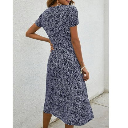 Vivian™ Navy V-Neck Midi Dress