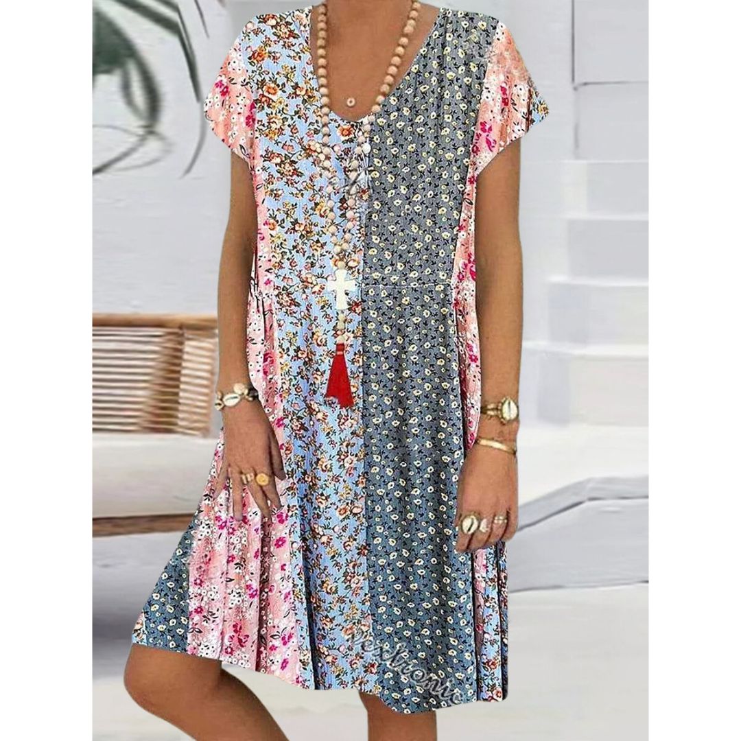 Alina™ Color Block Floral Print Plus Size Dress