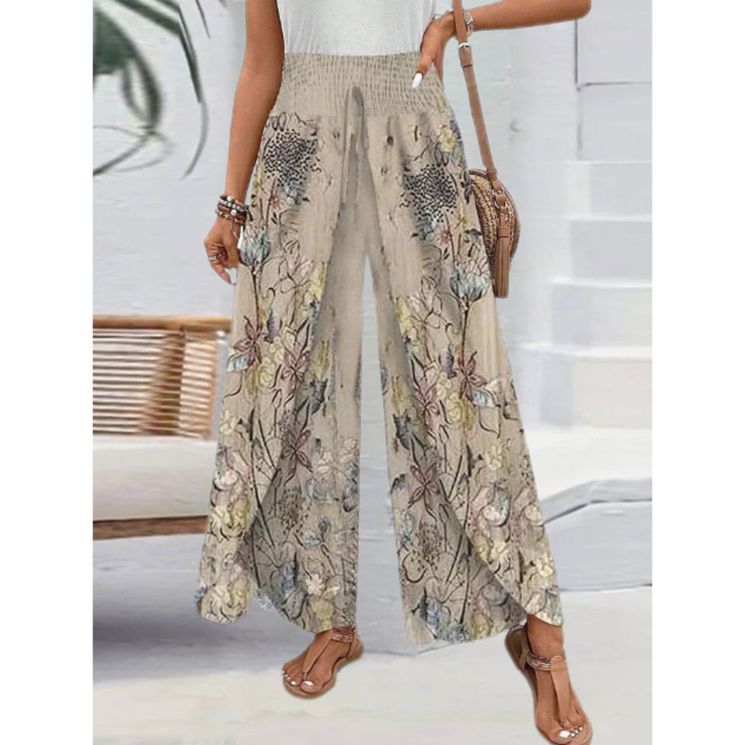 Seraphina™ Apricot Print Elastic Waistband Pants