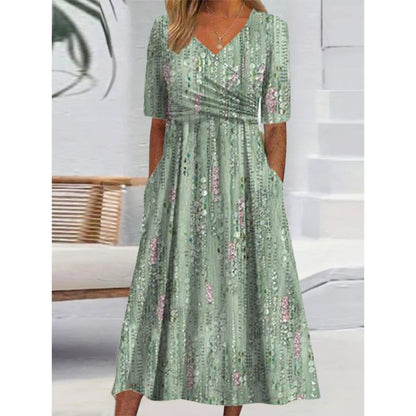 Verda™ Green Plant Print Side Pocket Midi Dress