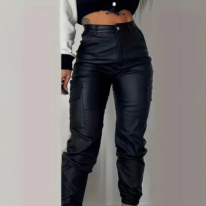 Larisa - Cuffed Leather Cargo Pants