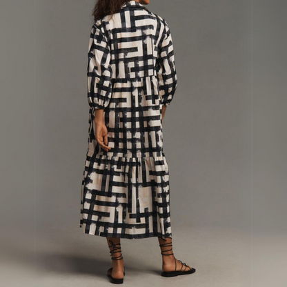 Vivian - Black&White Tiered Shirt Dress