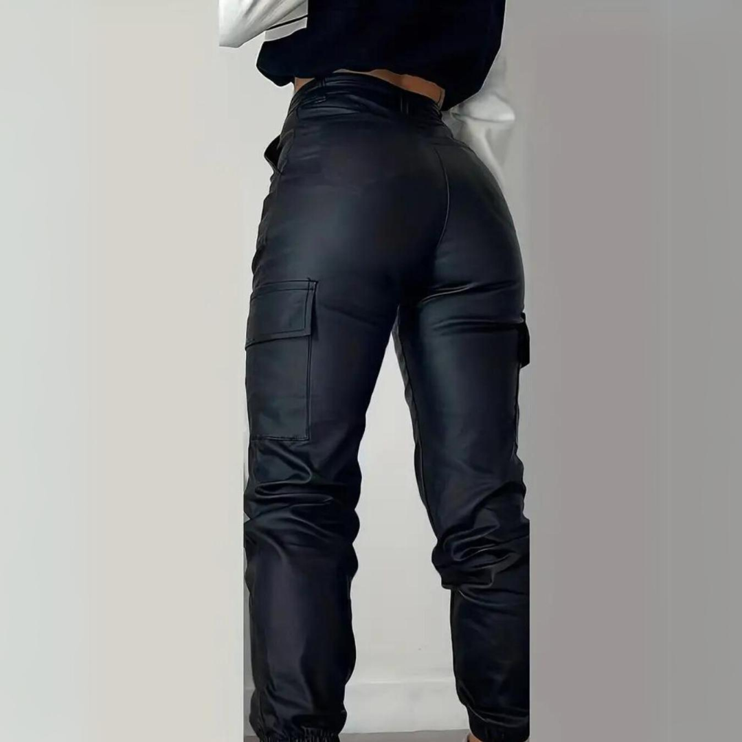 Larisa - Cuffed Leather Cargo Pants