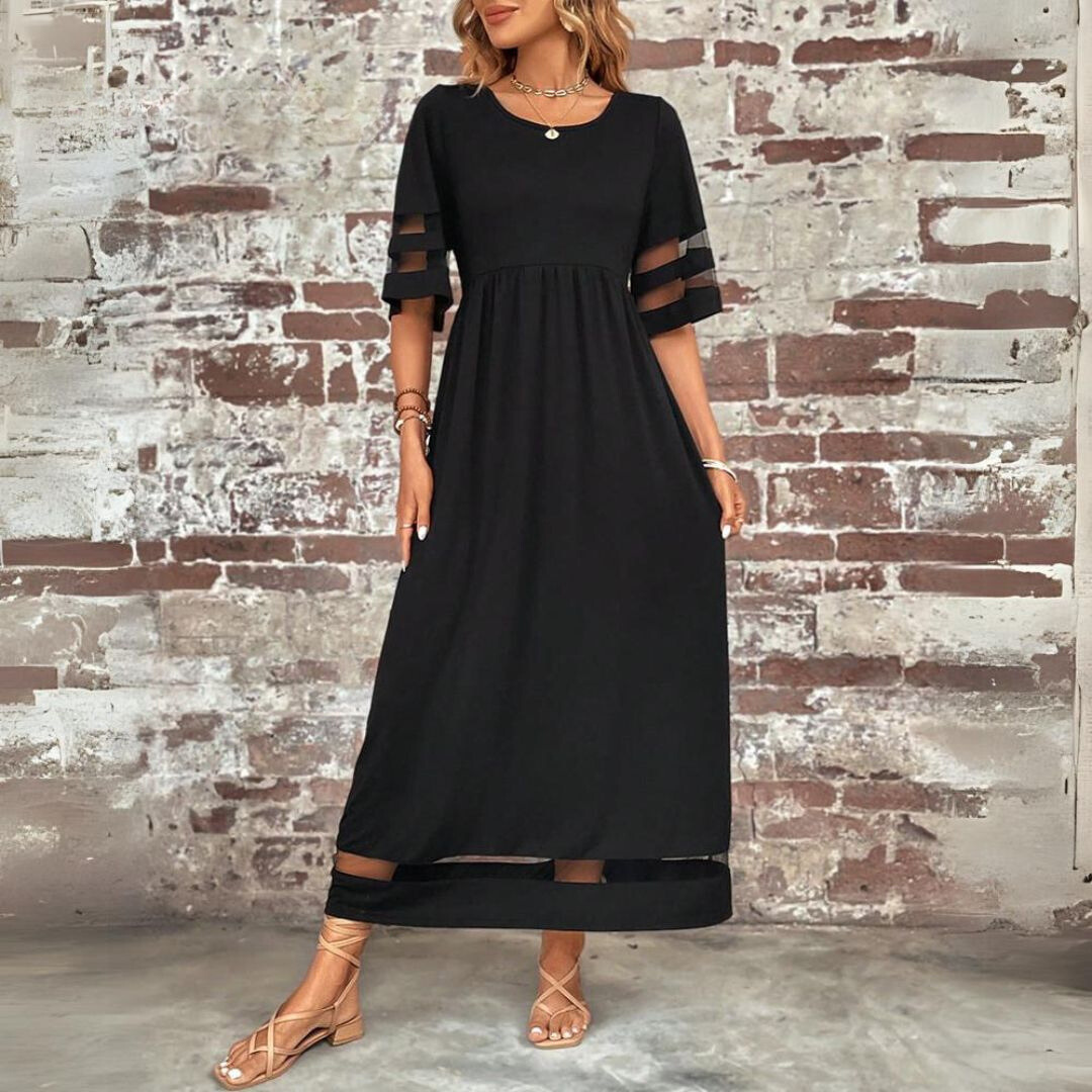 Luna - Elegant Sheer Sleeve Maxi Dress