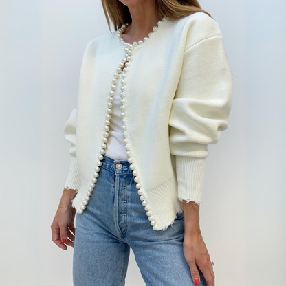 Elouise - Pearl Trim Ripped Hem Cardigan