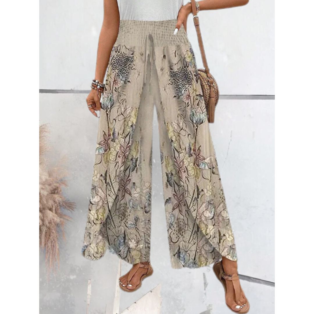 Seraphina™ Apricot Print Elastic Waistband Pants