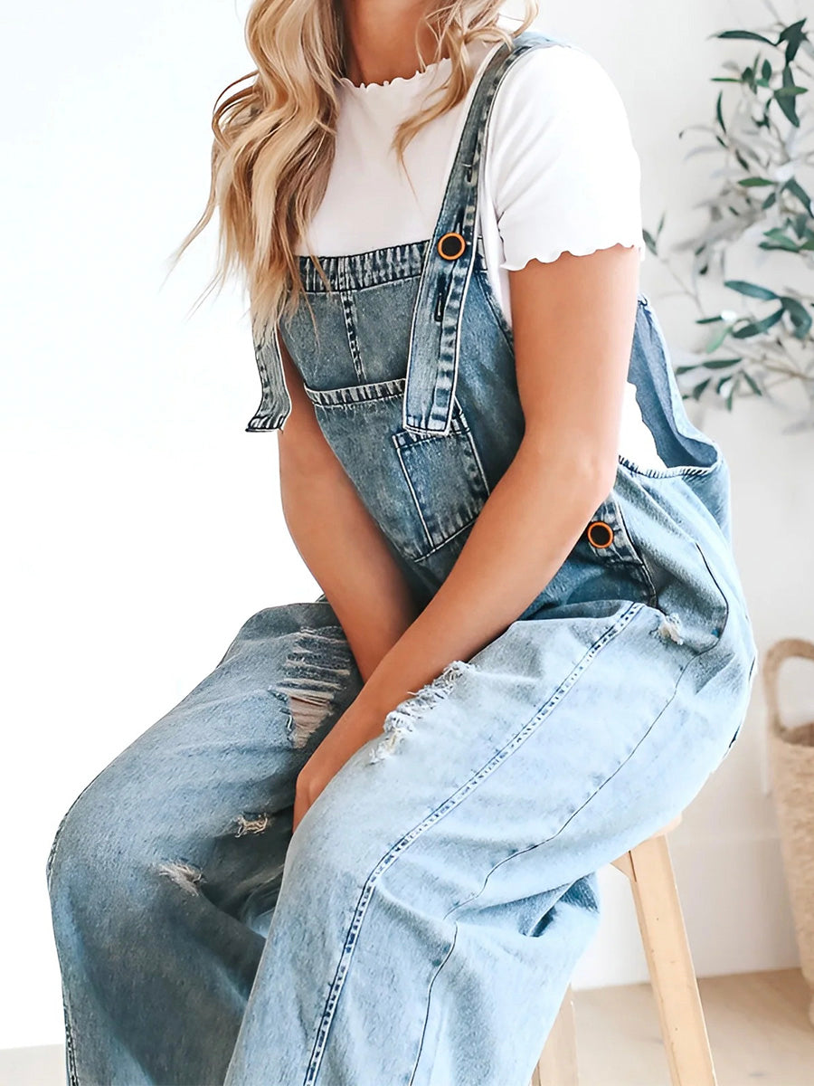 Rosemary™ | Losse jeans-overall in used-look