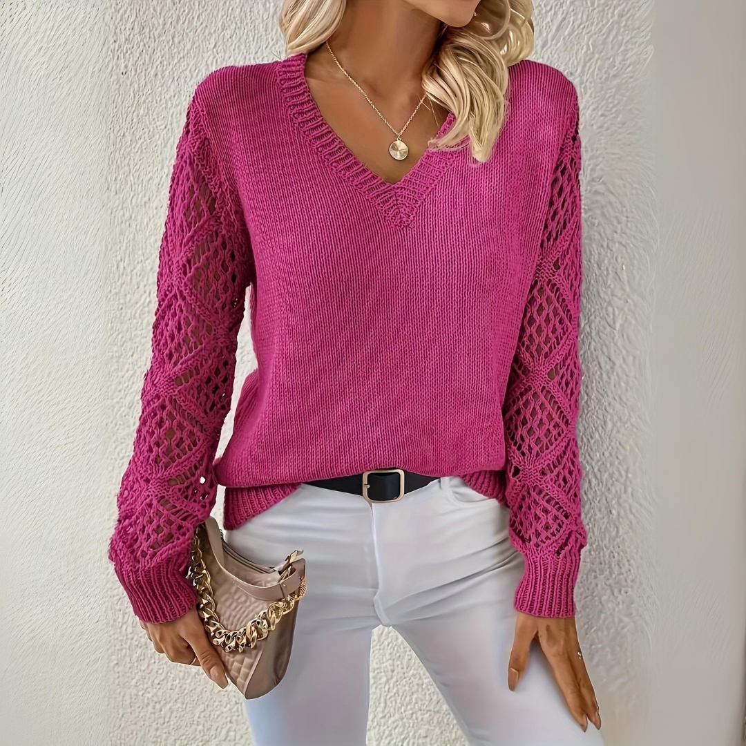 Raylene - V-Neck Knitted Sleeves Jumper