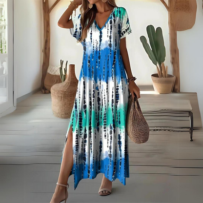 Clara - Tie Dye V-Neck Split Dress