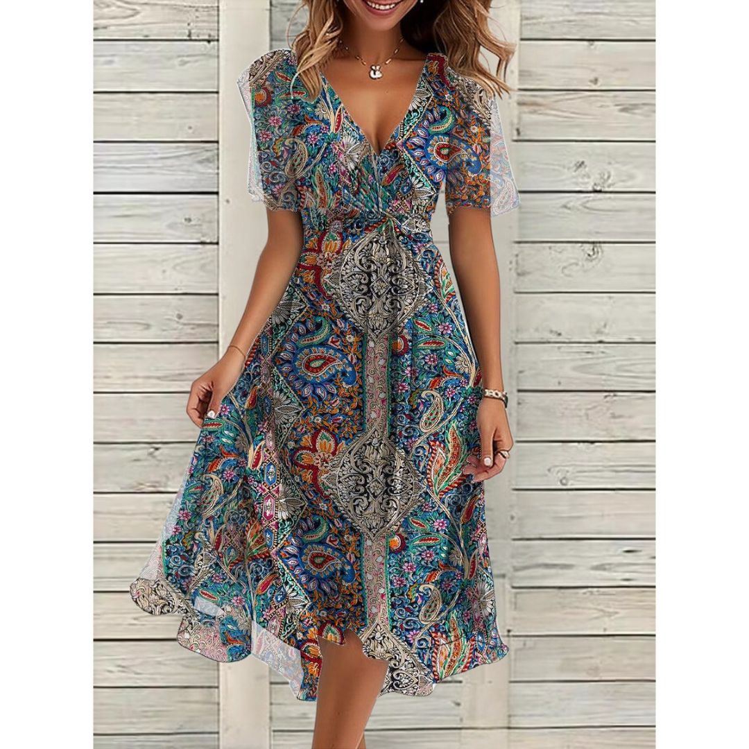 Evelyn™ Paisley Short Sleeve Mini Dress