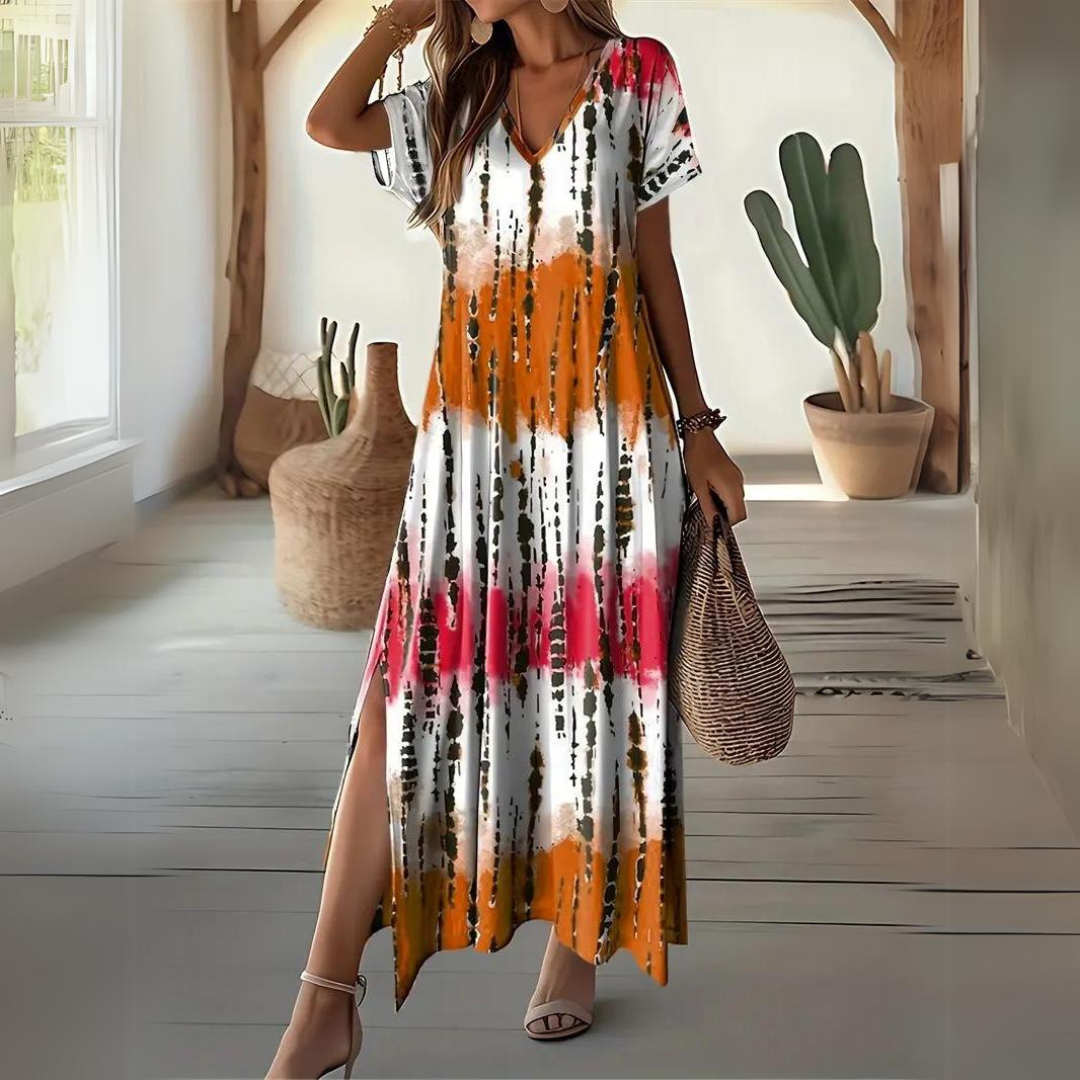 Clara - Tie Dye V-Neck Split Dress