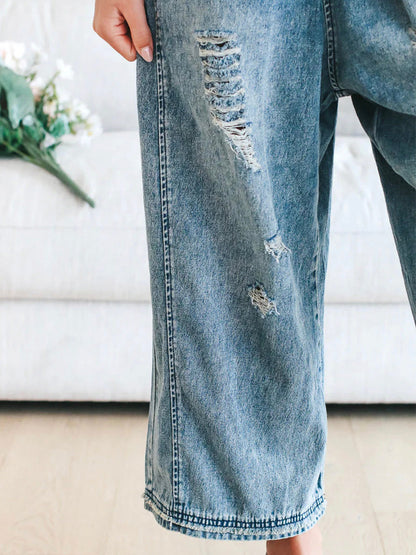 Rosemary™ | Losse jeans-overall in used-look