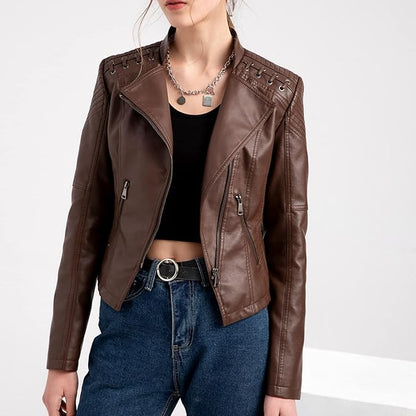 Jill - Stylish Lapel Collar Leather Jacket