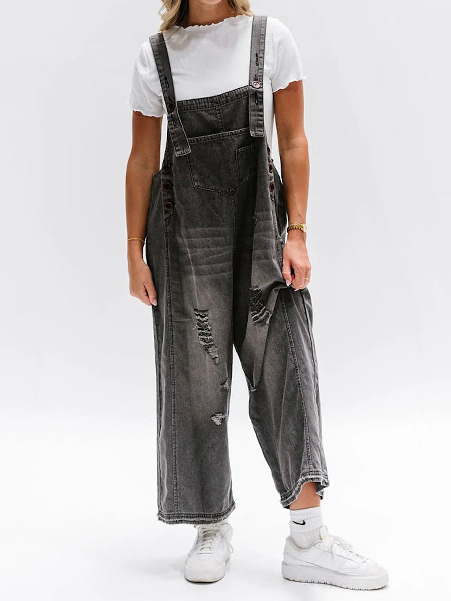 Rosemary™ | Losse jeans-overall in used-look