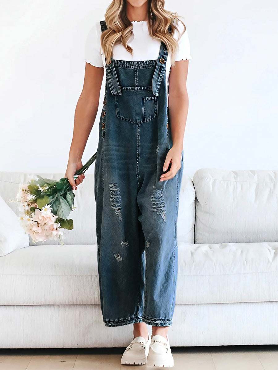 Rosemary™ | Losse jeans-overall in used-look