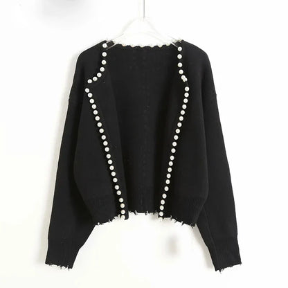 Elouise - Pearl Trim Ripped Hem Cardigan