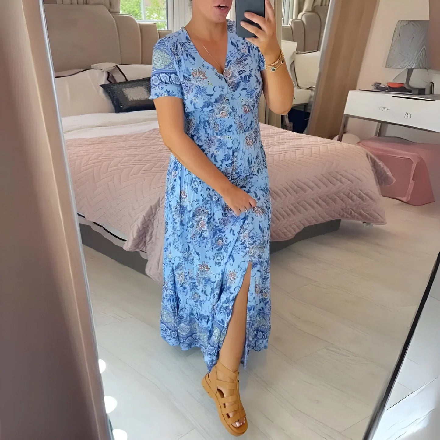 Zara - Stretchy V Neck Floral Sundress