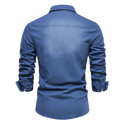 AdaptiveFit Cotton Denim Shirt - Tailored for Men