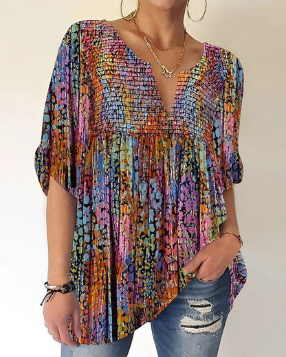 Isabella - V-Neck Printed Blouse