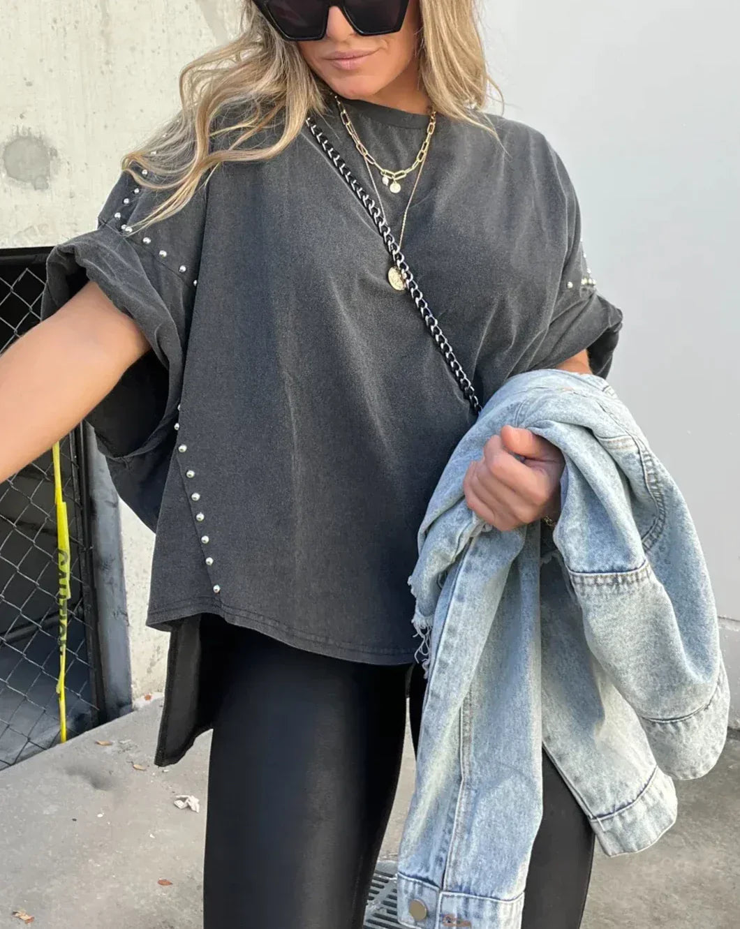 Hannah - Studded Oversized Tee