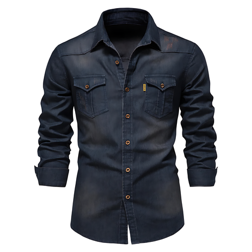 AdaptiveFit Cotton Denim Shirt - Tailored for Men