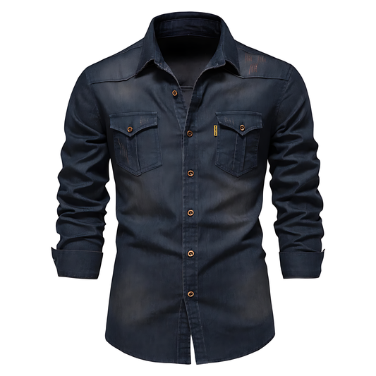 AdaptiveFit Cotton Denim Shirt - Tailored for Men