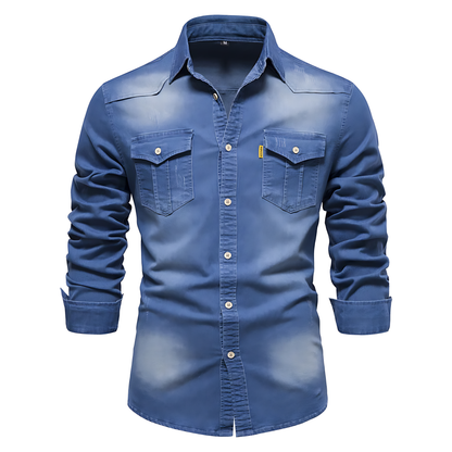 AdaptiveFit Cotton Denim Shirt - Tailored for Men